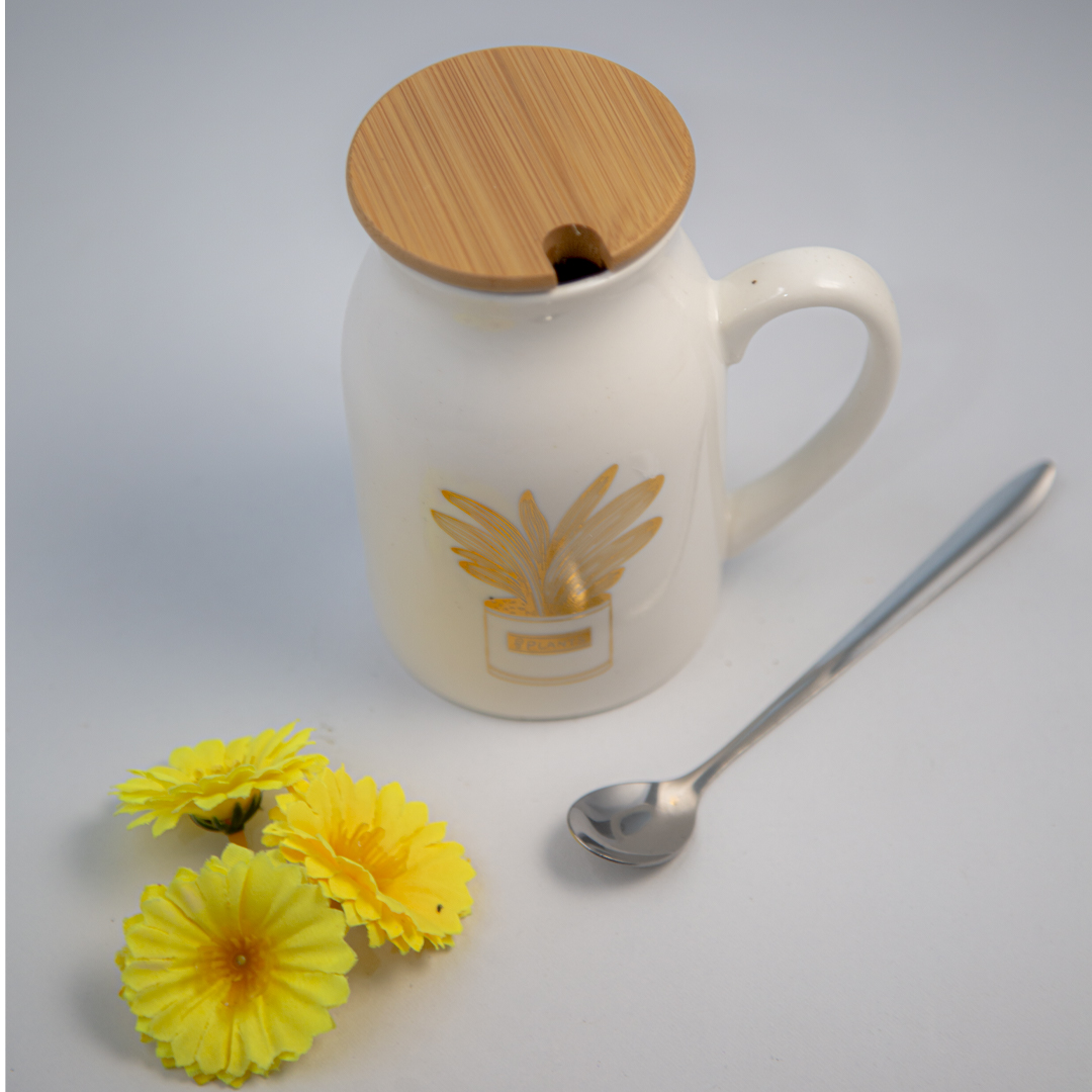 Gold Plant Design Ceramic Mug -Plant