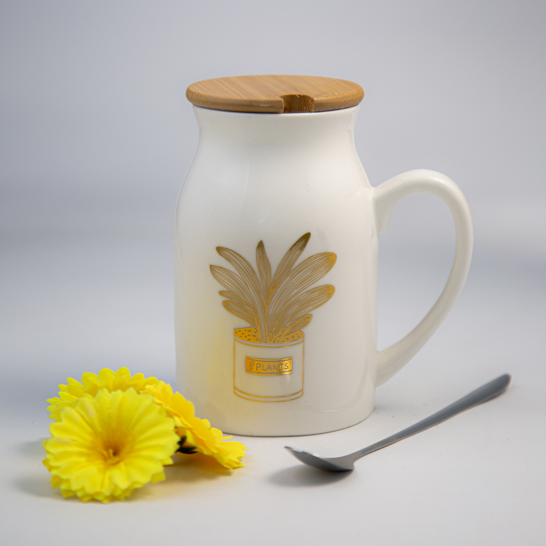 Gold Plant Design Ceramic Mug -Plant