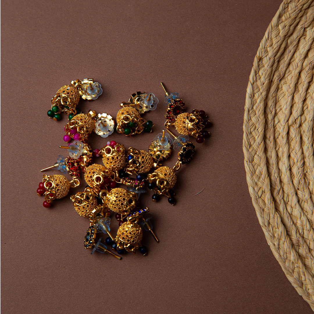 Gold Stone Jhumka Earring