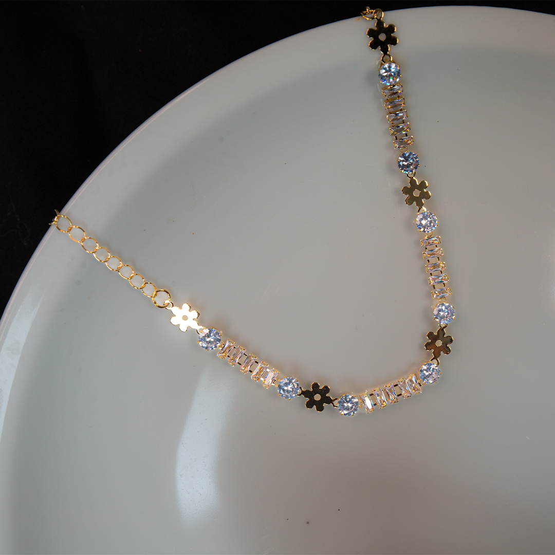 Gold Stone Anklet - Flower