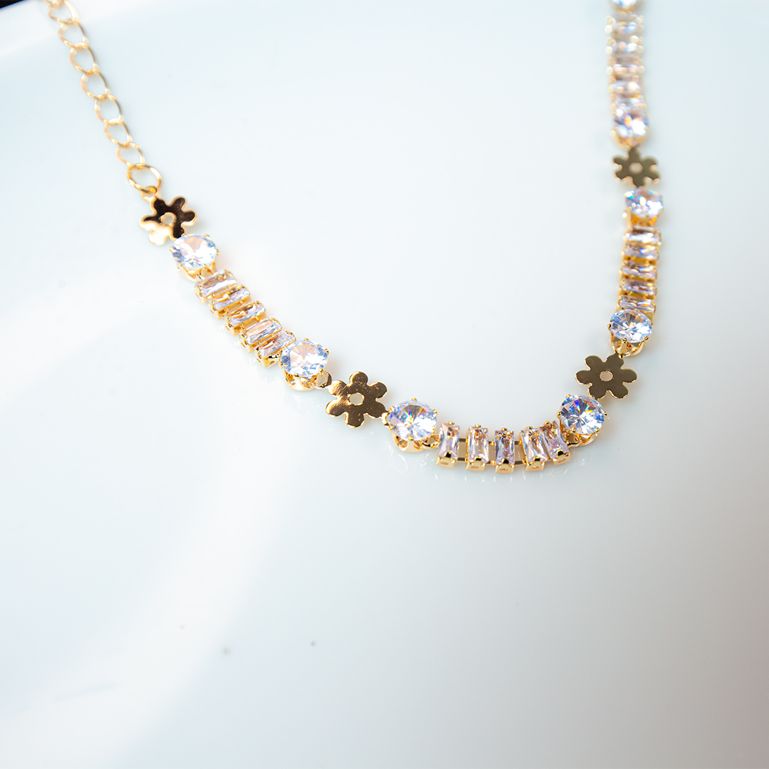 Gold Stone Anklet - Flower