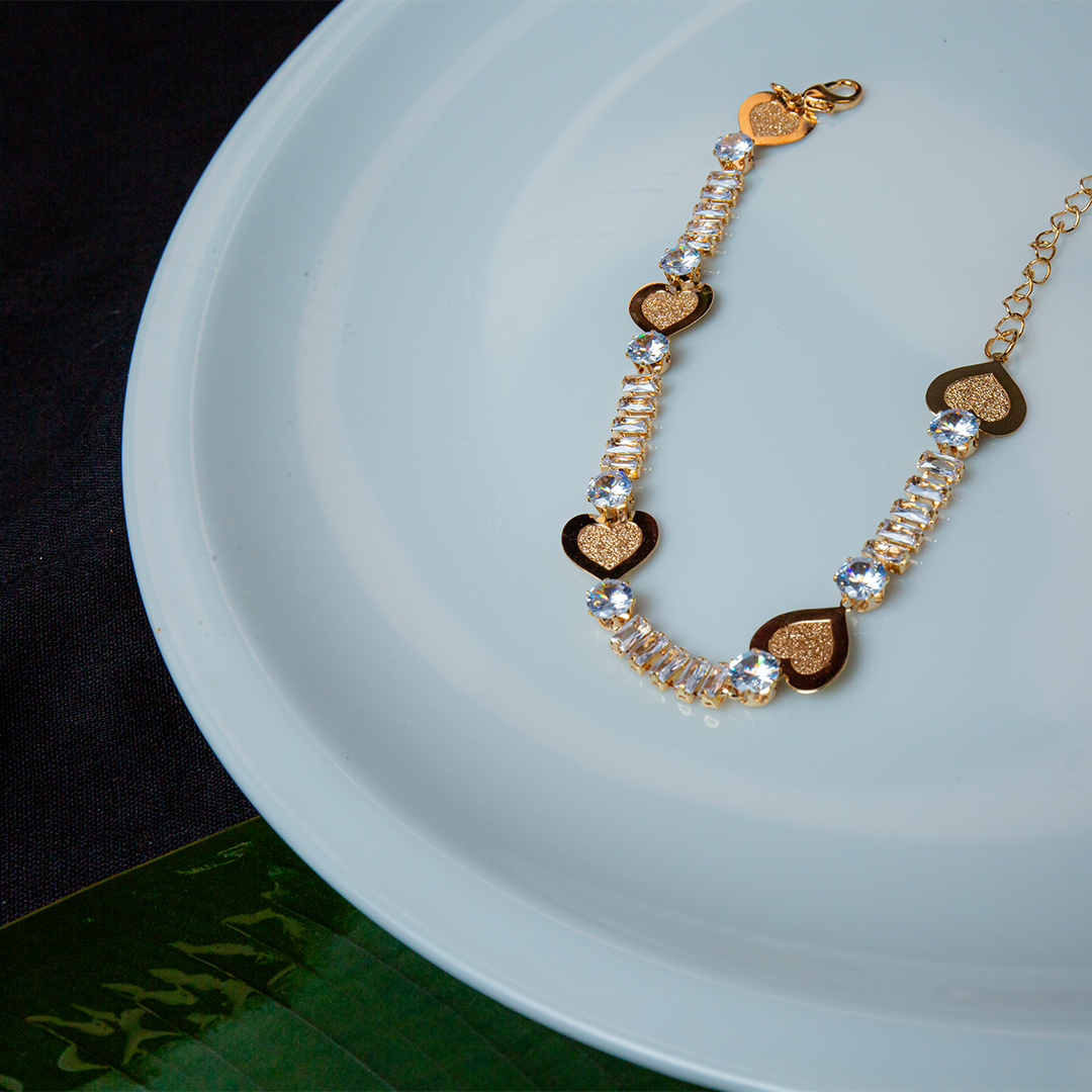 Gold Stone Anklet-Heart