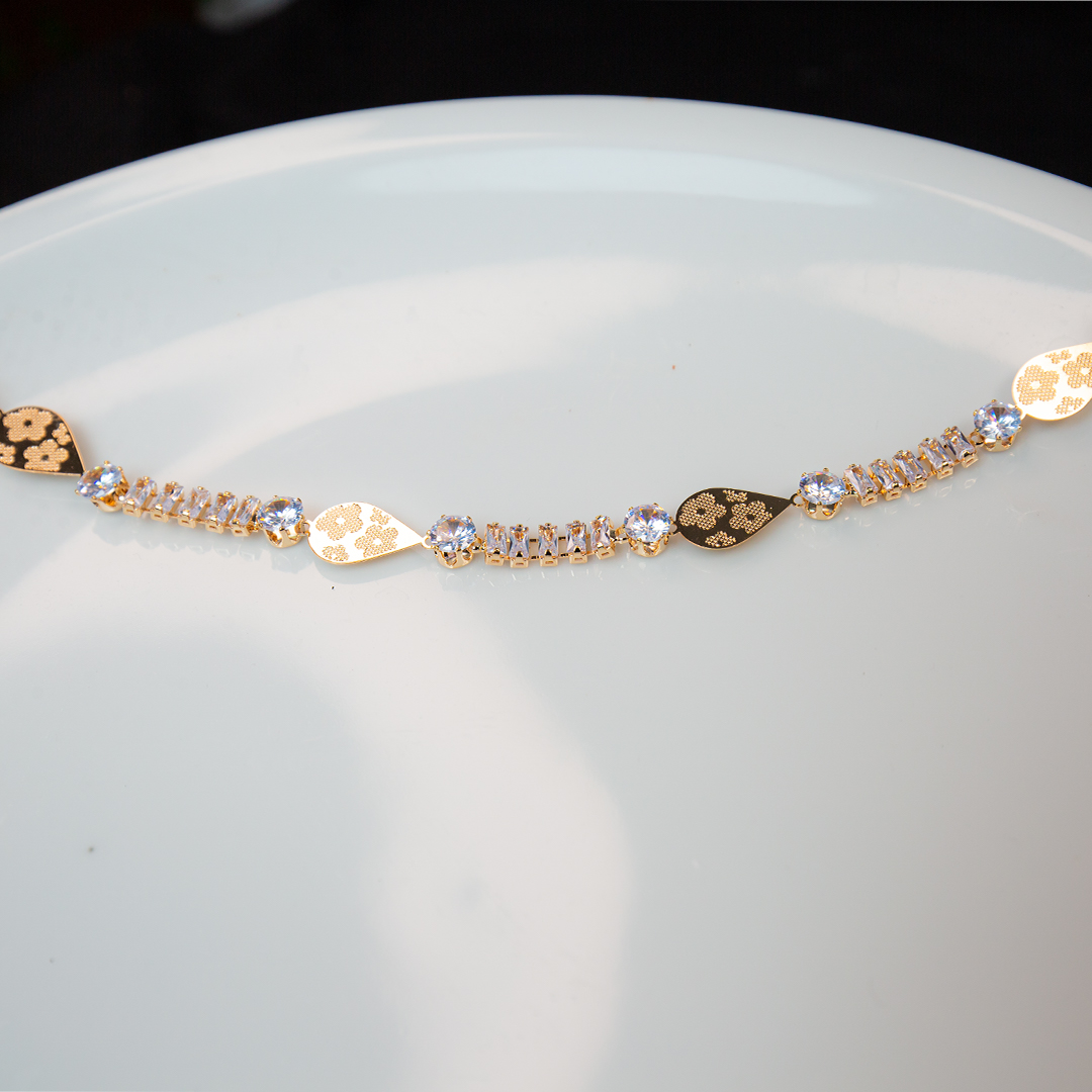 Gold Stone Anklet - Leaves