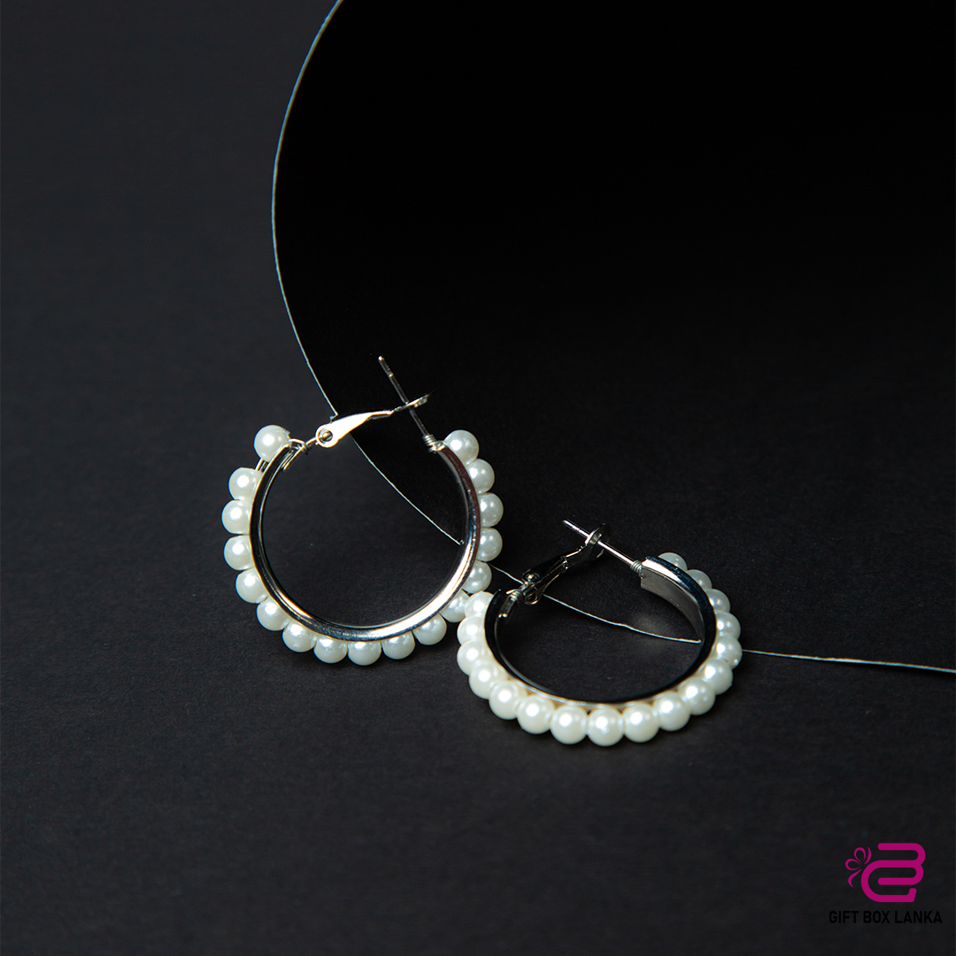 Pearl Silver Hoop Earrings  (D- 124)