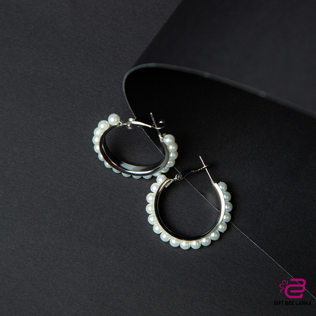 Pearl Silver Hoop Earrings  (D- 124)