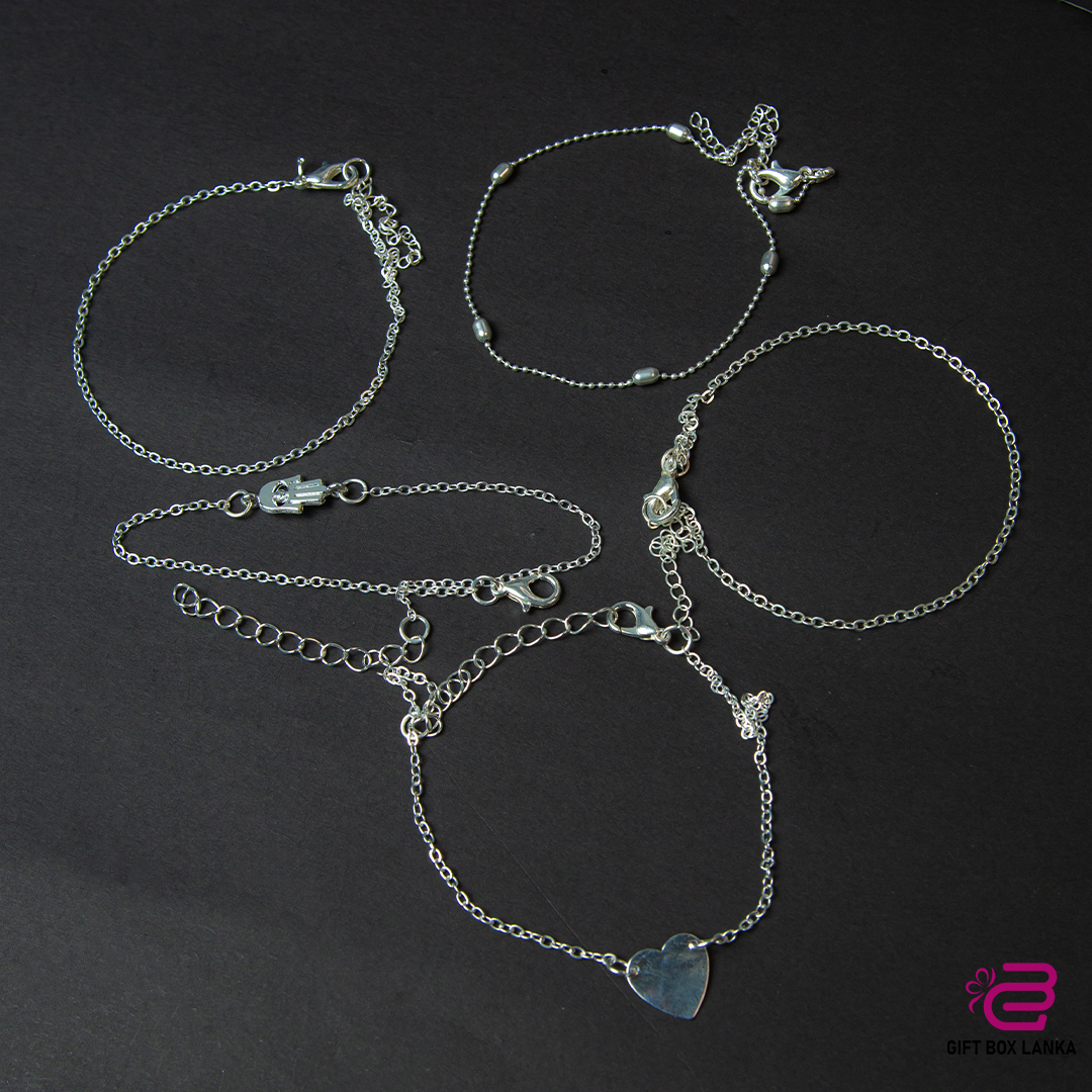 Silver Anklet 5Pcs Set (D- 186)