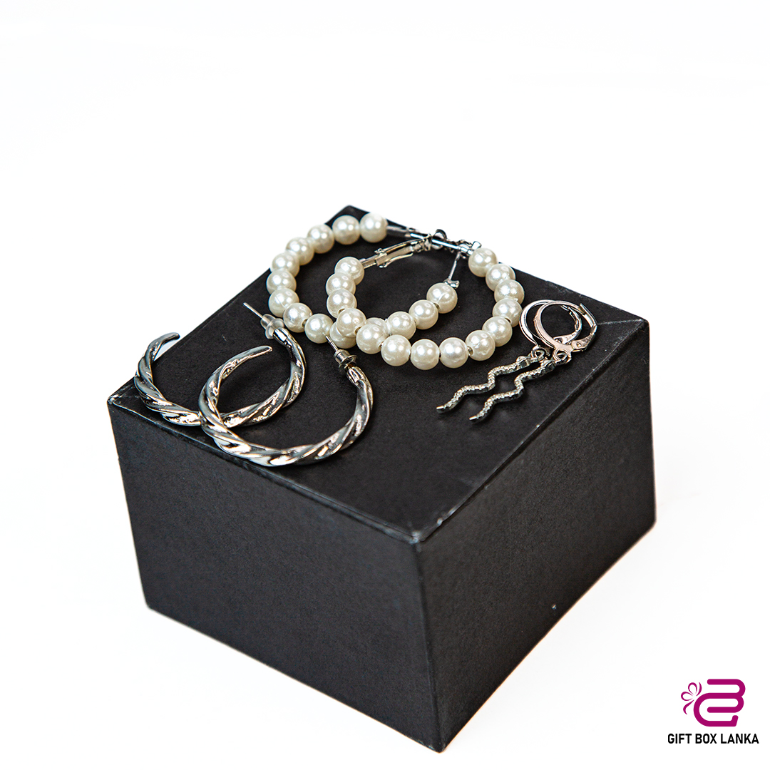 Silver Pearl Hoop 3pcs Earrings Set (D- 119)
