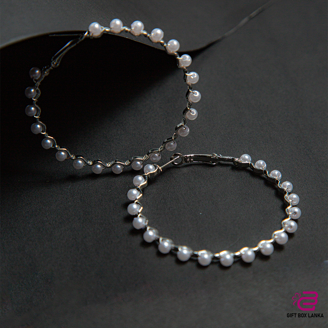 Silver pearl hoop earrings (D- 59)
