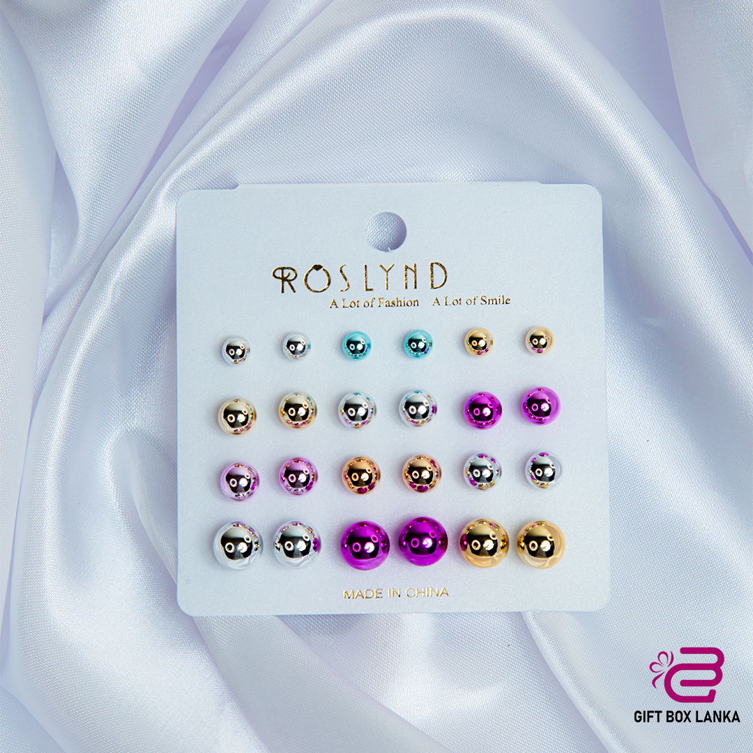 12pcs Pearl Multicolor Earring Set  -2