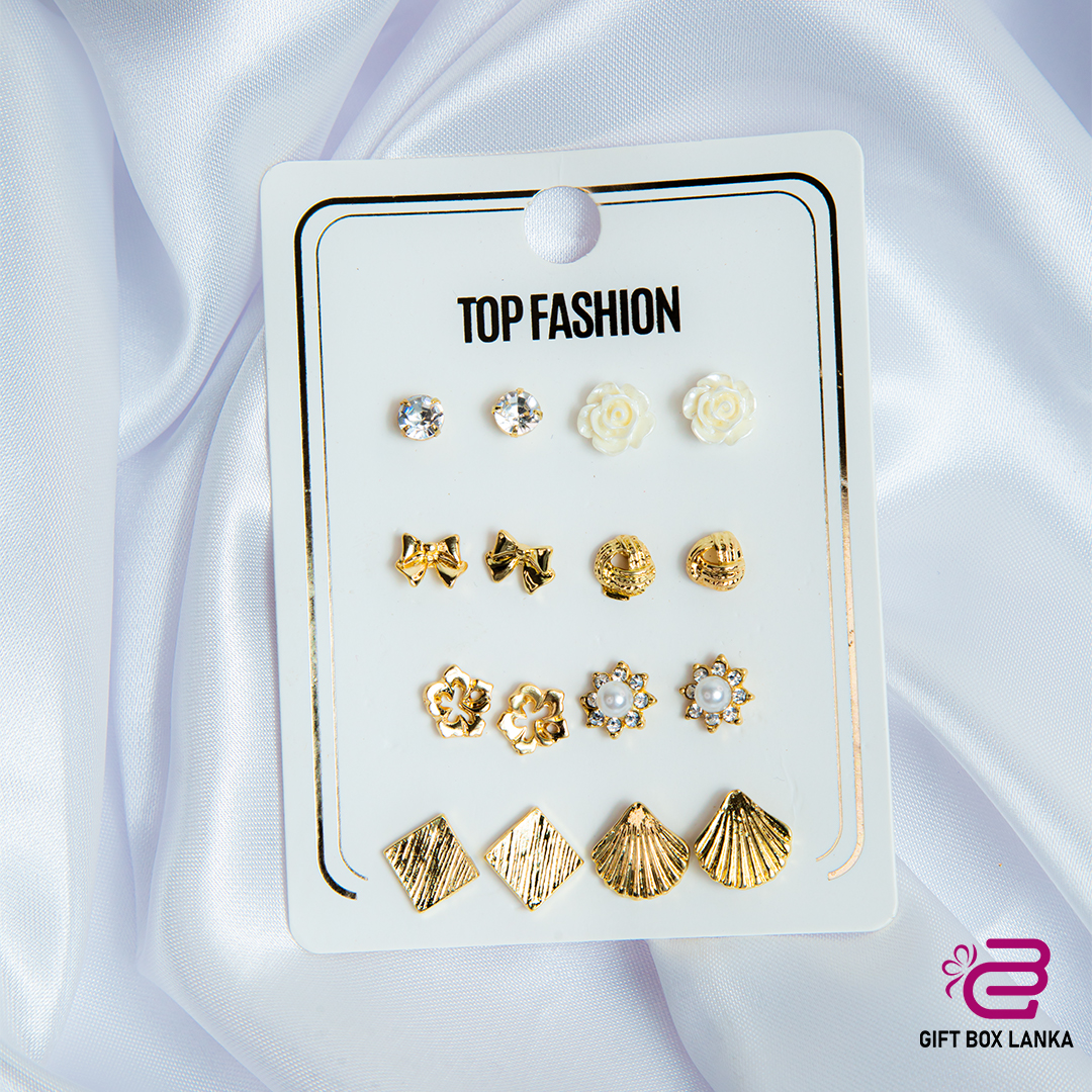 8Pcs Cute Gold Earrings Set -4