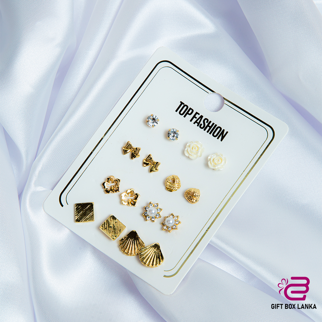 8Pcs Cute Gold Earrings Set -4