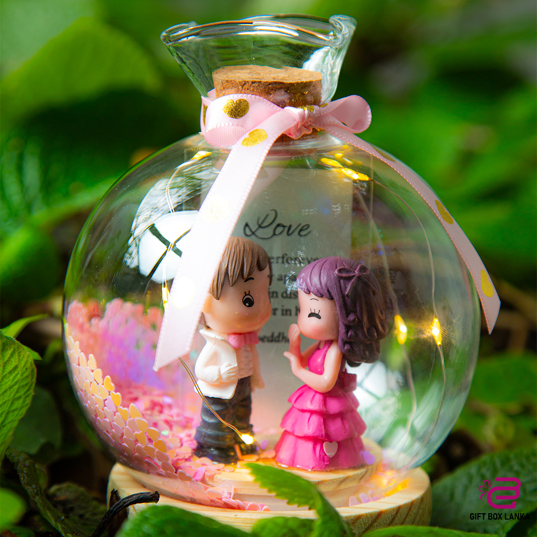 Cute LED Glass Ball Love Couple Ornament -1