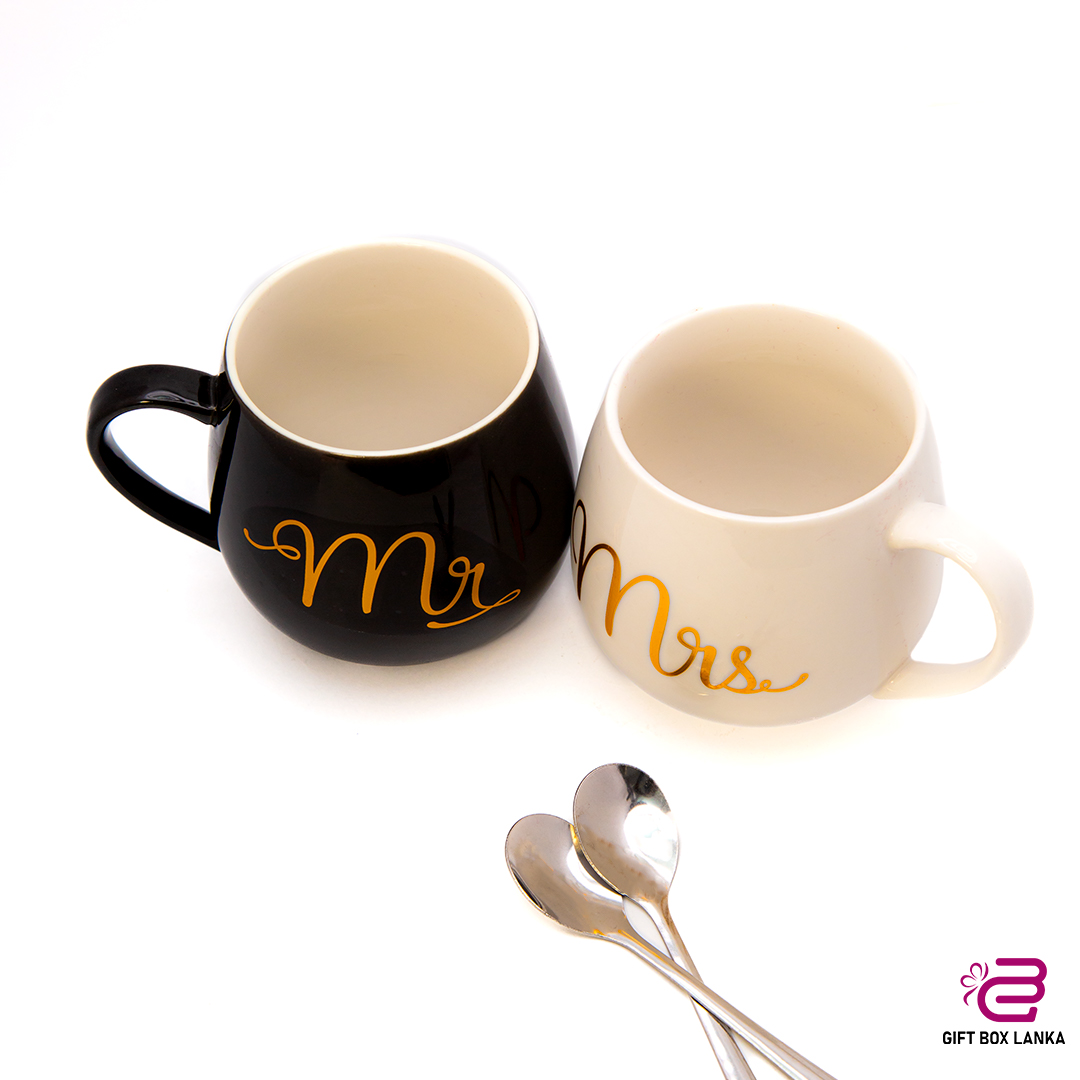 Mr & Mrs Ceramic Couple Mug with spoon Set (D- 1219)
