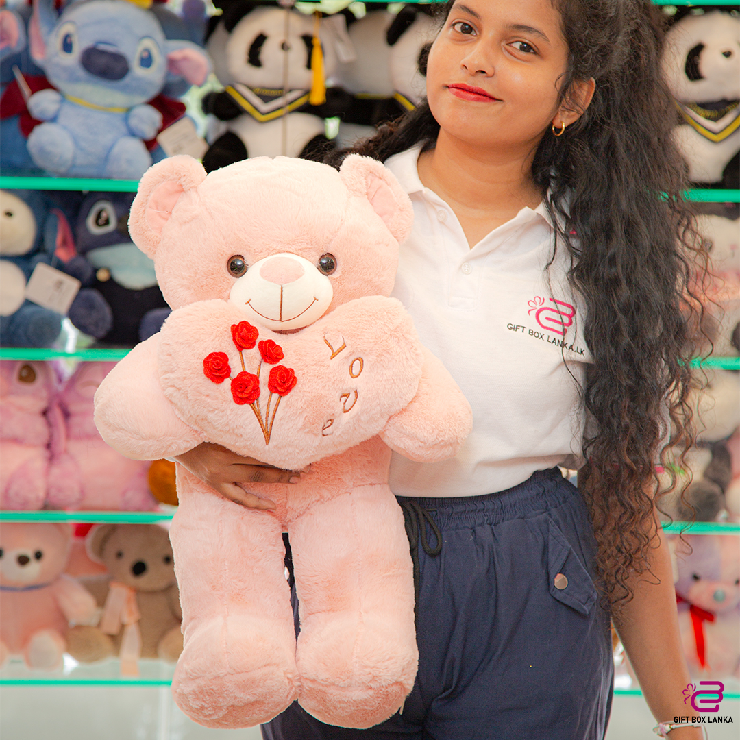 Large Pink Bear with Roses (D-986)